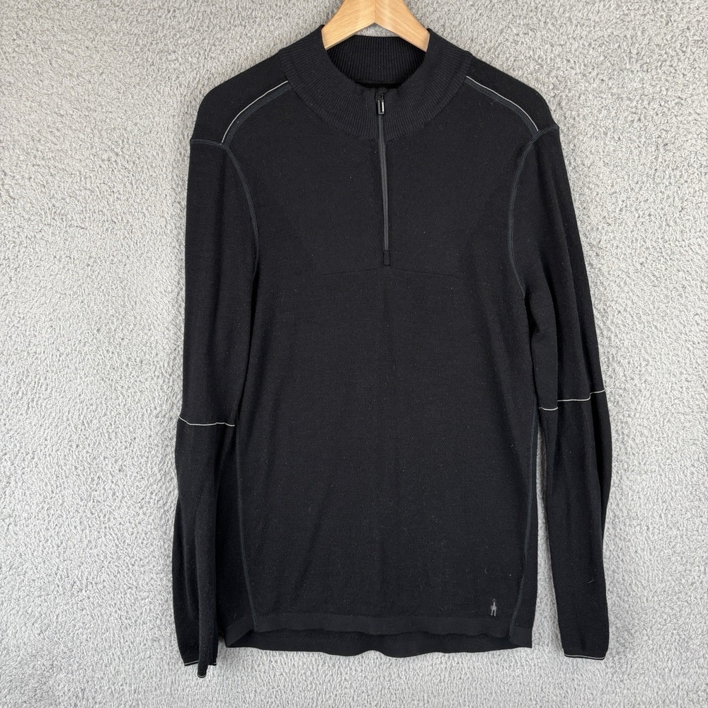 Smartwool Intraknit 250 Shirt Mens Medium Black Merino Wool Pullover 1/4 Zip